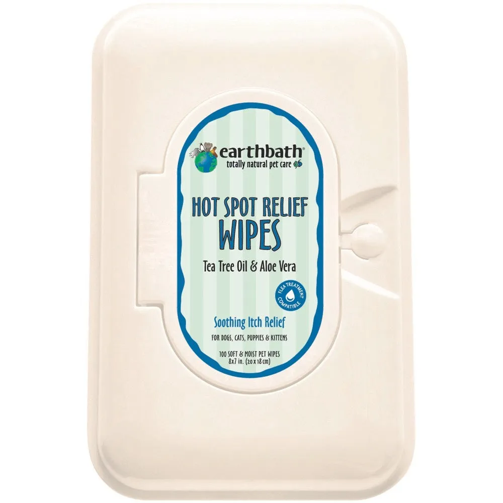 Earthbath Hot Spot Relief Wipes (Tea Tree Oil & Aloe Vera) For Pets 100pc