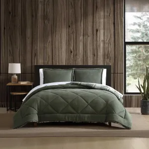 Eddie Bauer - Full/Queen Comforter Set, Reversible Microsuede Bedding with Matching Shams, Super Soft Plaid Home Decor, Oeko-Tex Certified (Big Lake Plaid Green, Full/Queen)