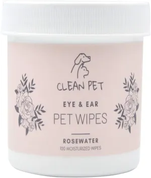 Eye & Ear Pet Wipes - for Dogs Cats Puppies & Kitties - Cleans & Deodorizes - Removes Tear Stains - 100 Count - Scented & Unscented (Rosewater)
