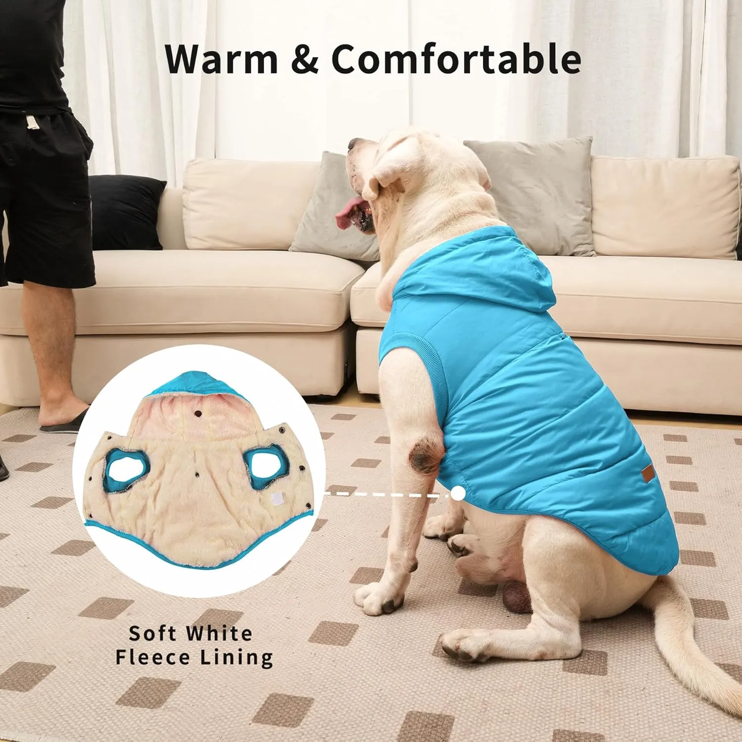 Fleece Lining Extra Warm Dog Hoodie in Winter for Medium Dogs Jacket Pet Coats with Hooded,Light Blue L