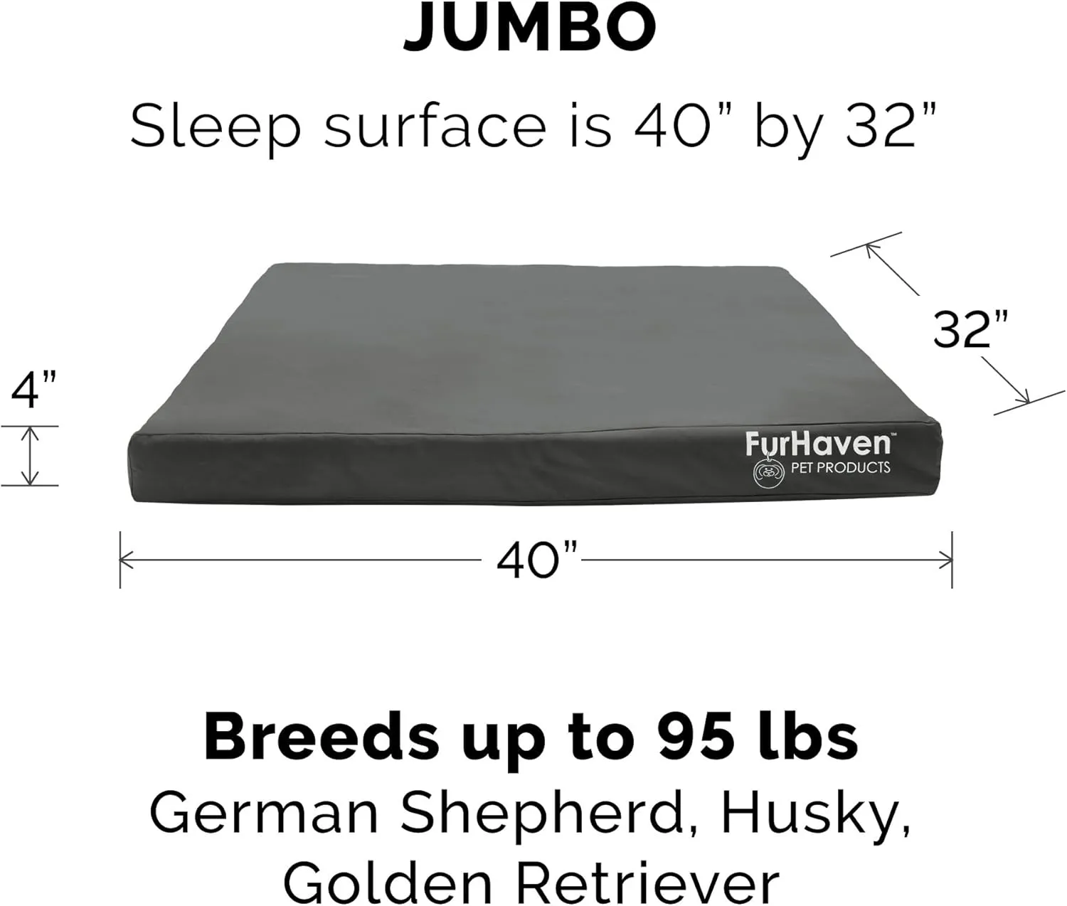 Furhaven Water-Resistant Orthopedic Dog Bed for Large Dogs w/ Removable Washable Cover, For Dogs Up to 95 lbs - Indoor/Outdoor Logo Print Oxford Polycanvas Mattress - Stone Gray, Jumbo/XL