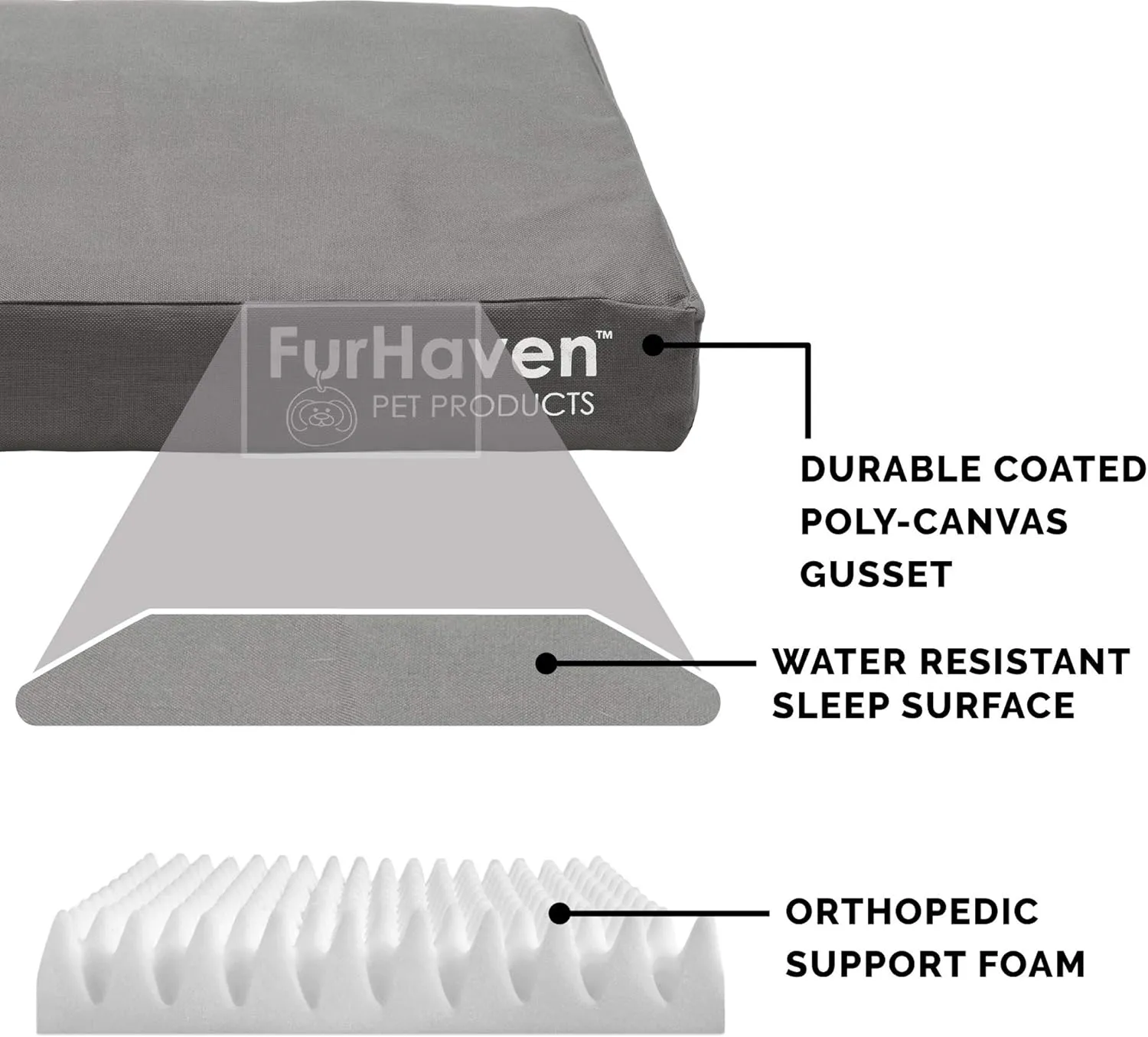 Furhaven Water-Resistant Orthopedic Dog Bed for Large Dogs w/ Removable Washable Cover, For Dogs Up to 95 lbs - Indoor/Outdoor Logo Print Oxford Polycanvas Mattress - Stone Gray, Jumbo/XL