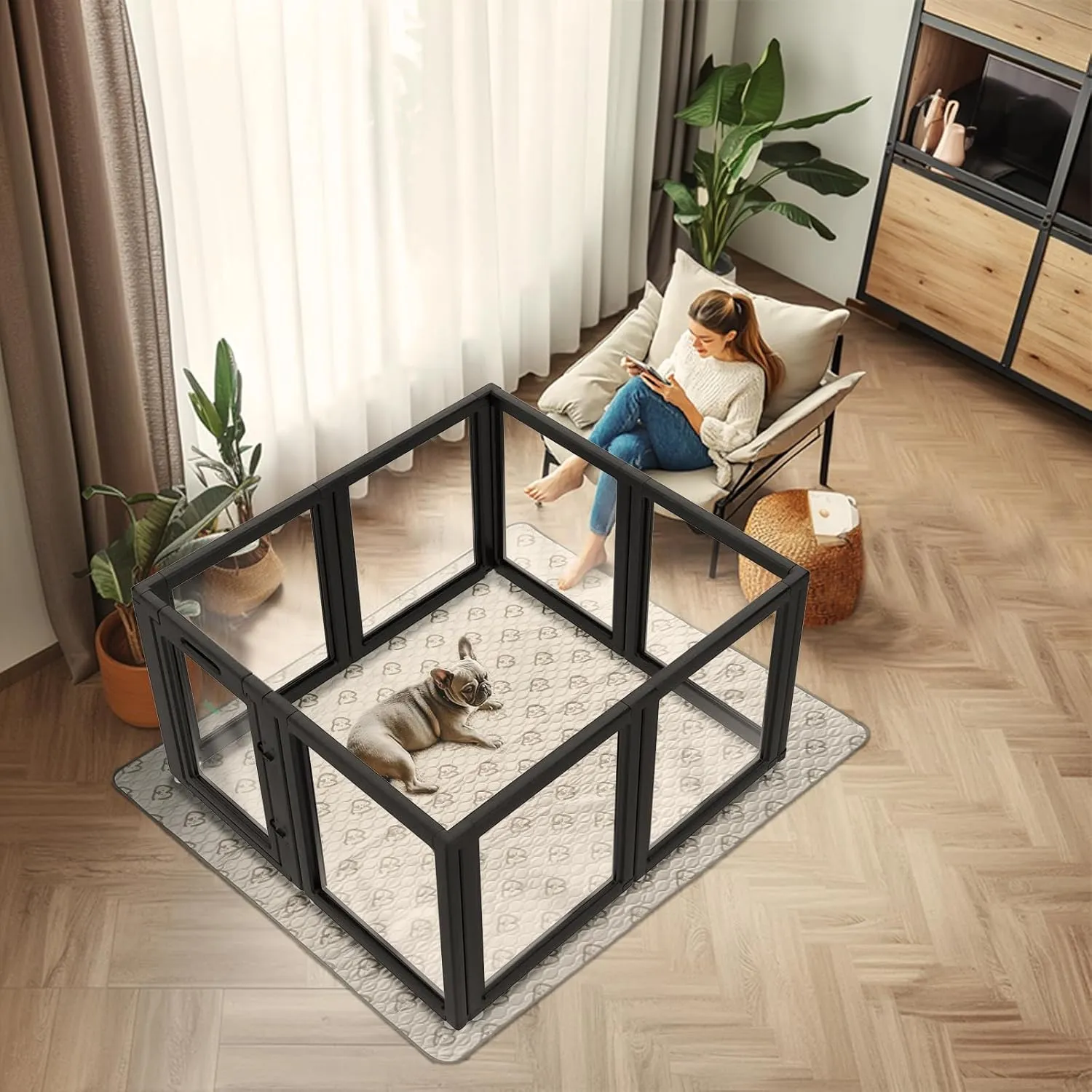 FXW AuraSpace Acrylic Indoor Dog Playpen for Puppies and Small Dogs, 24 Inch, 8 Panels, Black
