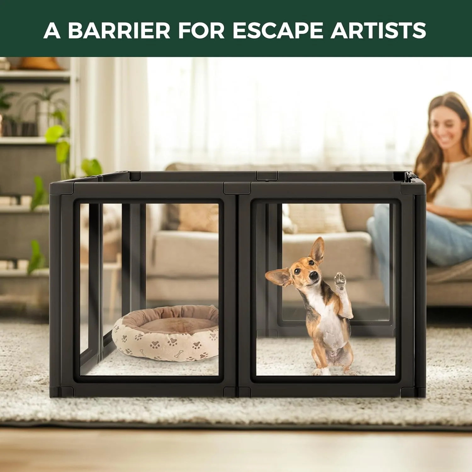 FXW AuraSpace Acrylic Indoor Dog Playpen for Puppies and Small Dogs, 24 Inch, 8 Panels, Black