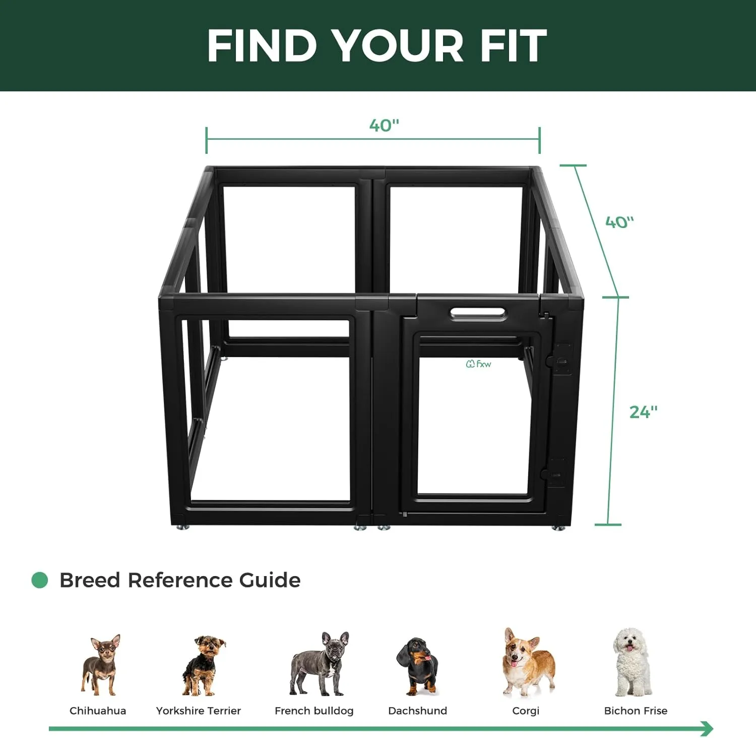 FXW AuraSpace Acrylic Indoor Dog Playpen for Puppies and Small Dogs, 24 Inch, 8 Panels, Black