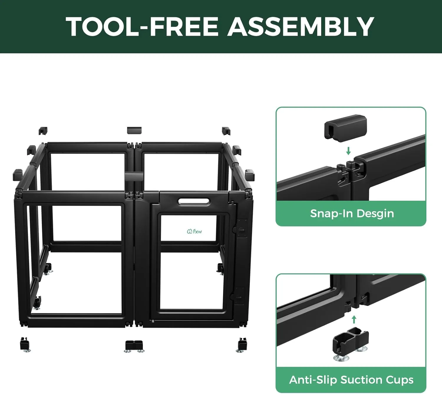 FXW AuraSpace Acrylic Indoor Dog Playpen for Puppies and Small Dogs, 24 Inch, 8 Panels, Black