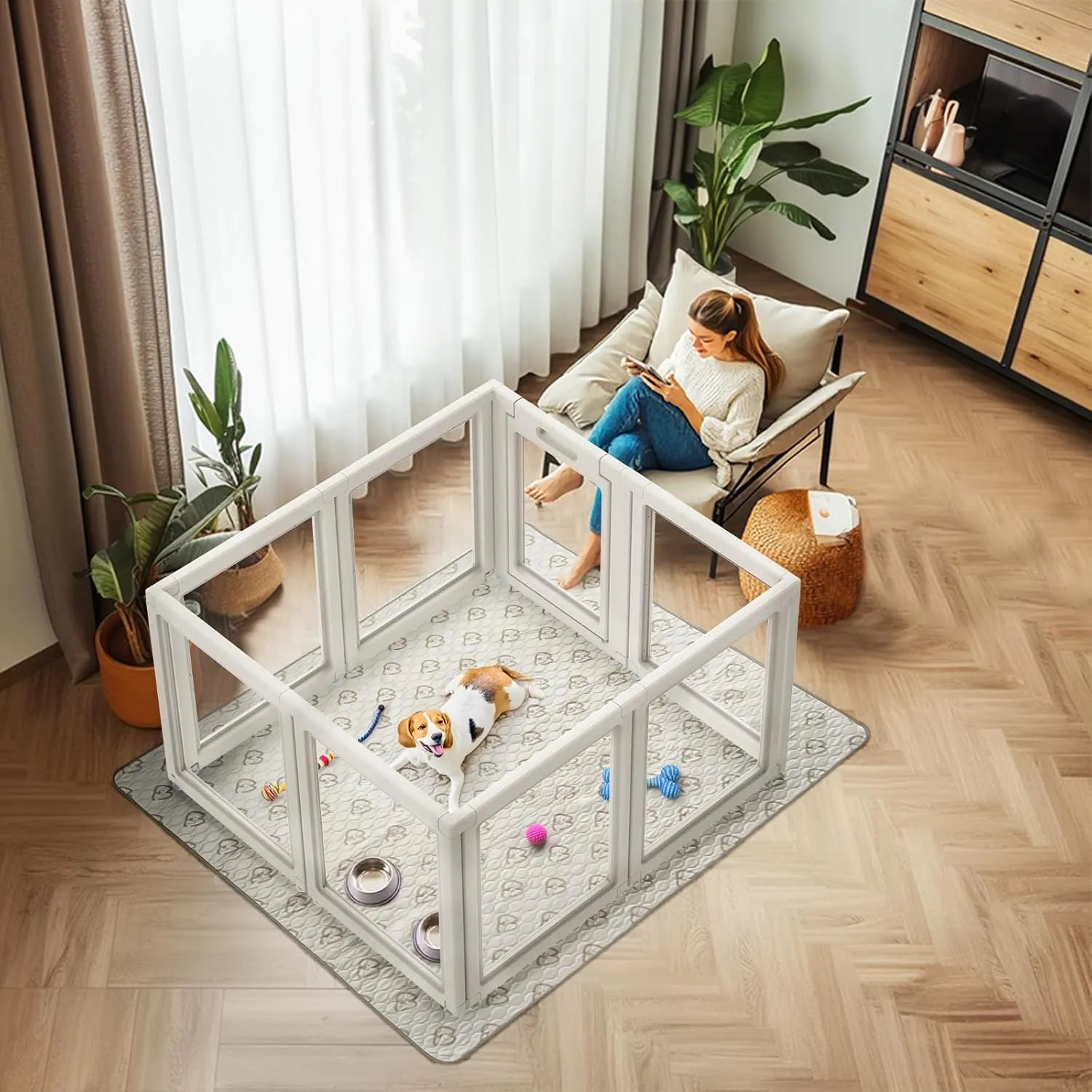 FXW AuraSpace Acrylic Indoor Dog Playpen for Small and Medium Dogs, 30 Inch, 8 Panels, White