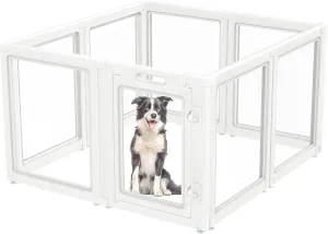 FXW AuraSpace Acrylic Indoor Dog Playpen for Small and Medium Dogs, 30 Inch, 8 Panels, White