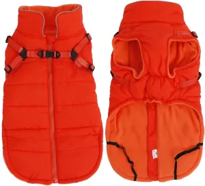 Geyecete Winter Warm Coat Waterproof Dog Winter Jacket with Harness Traction Belt,Windproof Pet Outdoor Jacket Dog Autumn-Orange-L
