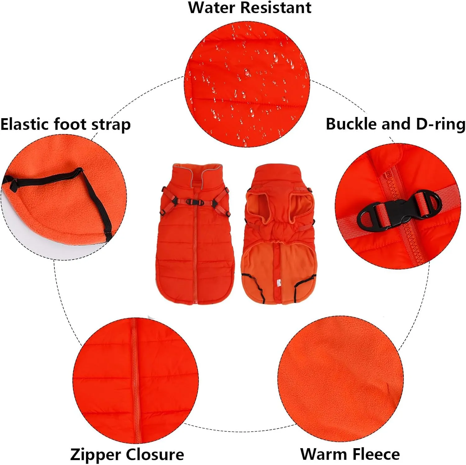 Geyecete Winter Warm Coat Waterproof Dog Winter Jacket with Harness Traction Belt,Windproof Pet Outdoor Jacket Dog Autumn-Orange-L
