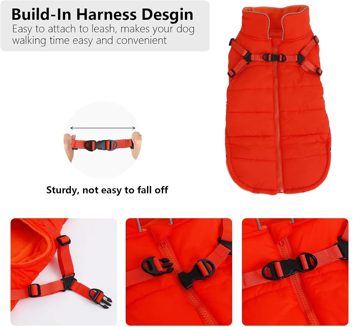 Geyecete Winter Warm Coat Waterproof Dog Winter Jacket with Harness Traction Belt,Windproof Pet Outdoor Jacket Dog Autumn-Orange-L