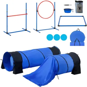 Happybuy Dog Agility Training Equipment, 7 PCS Set w/Adjustable High Hurdles,6 Weave Poles,2 Tunnels,Jump Ring,Pause Box, Whistle,Foldable Bowl,Puppy Obstacle Course Kit w/ 3 Bags