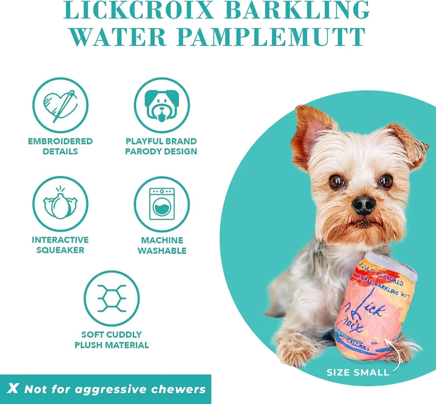 Haute Diggity Dog LickCroix Barkling Water Pamplemutt, Plush Designer Dog Toys with Interactive Squeaker, Stimulating Pet Enrichment, Machine-Washable & Safe Materials for All Breeds, Size Small