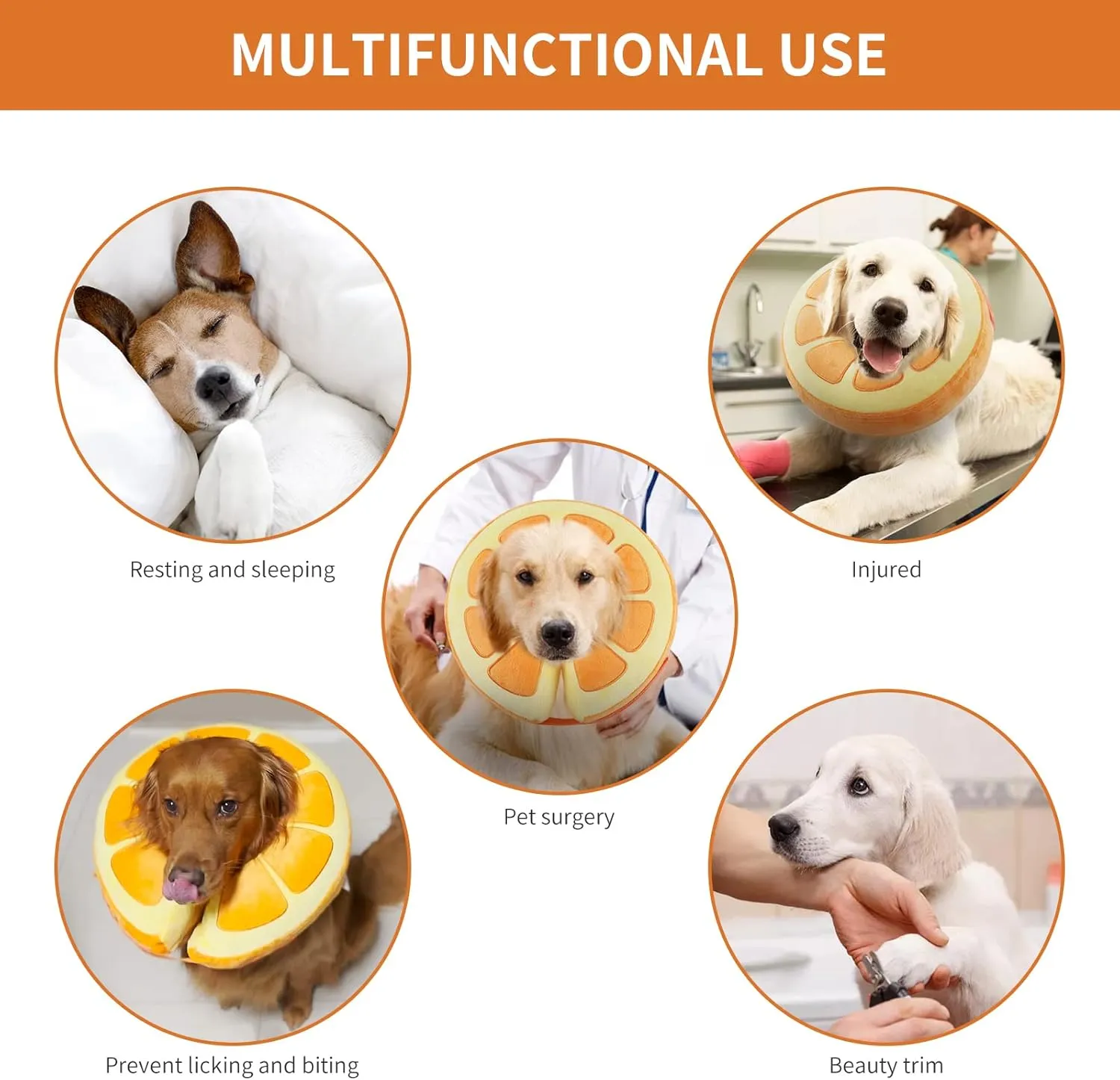 IEUUMLER Inflatable Recovery Dog Collar, Protective Donut Cone, Adjustable Soft Collar for Dog and Cat After Surgery Prevent from Biting & Scratching EU002 - Orange M