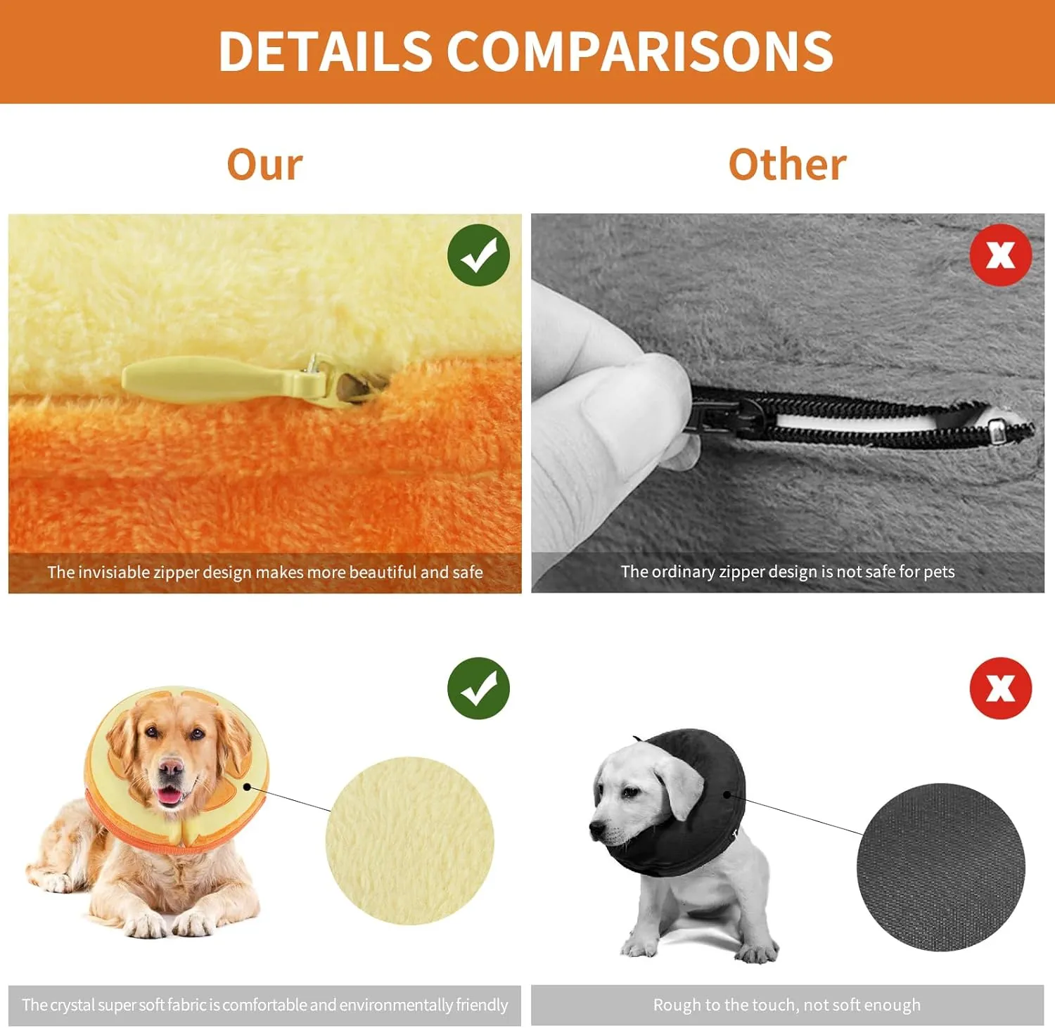 IEUUMLER Inflatable Recovery Dog Collar, Protective Donut Cone, Adjustable Soft Collar for Dog and Cat After Surgery Prevent from Biting & Scratching EU002 - Orange M