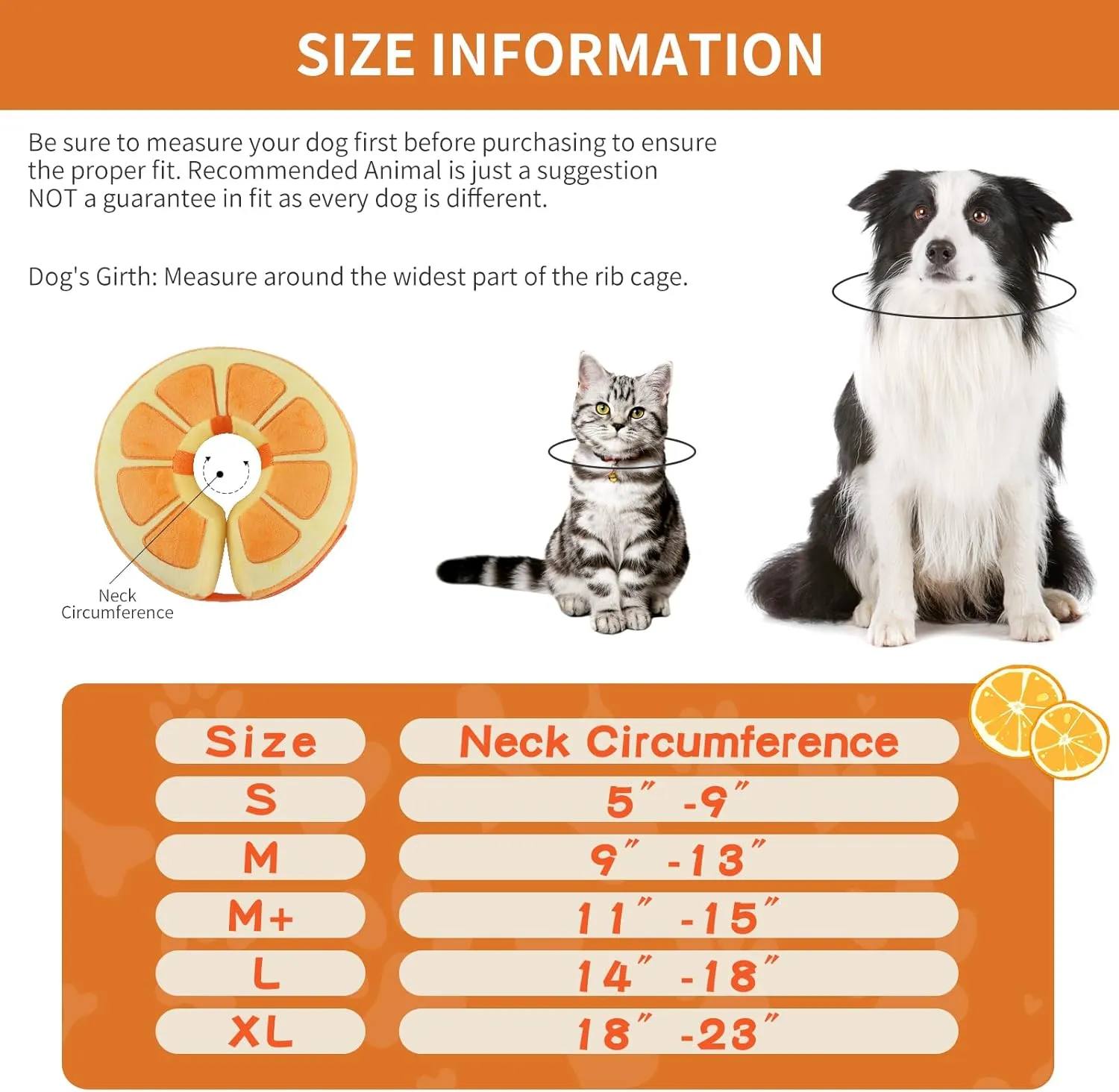 IEUUMLER Inflatable Recovery Dog Collar, Protective Donut Cone, Adjustable Soft Collar for Dog and Cat After Surgery Prevent from Biting & Scratching EU002 - Orange M