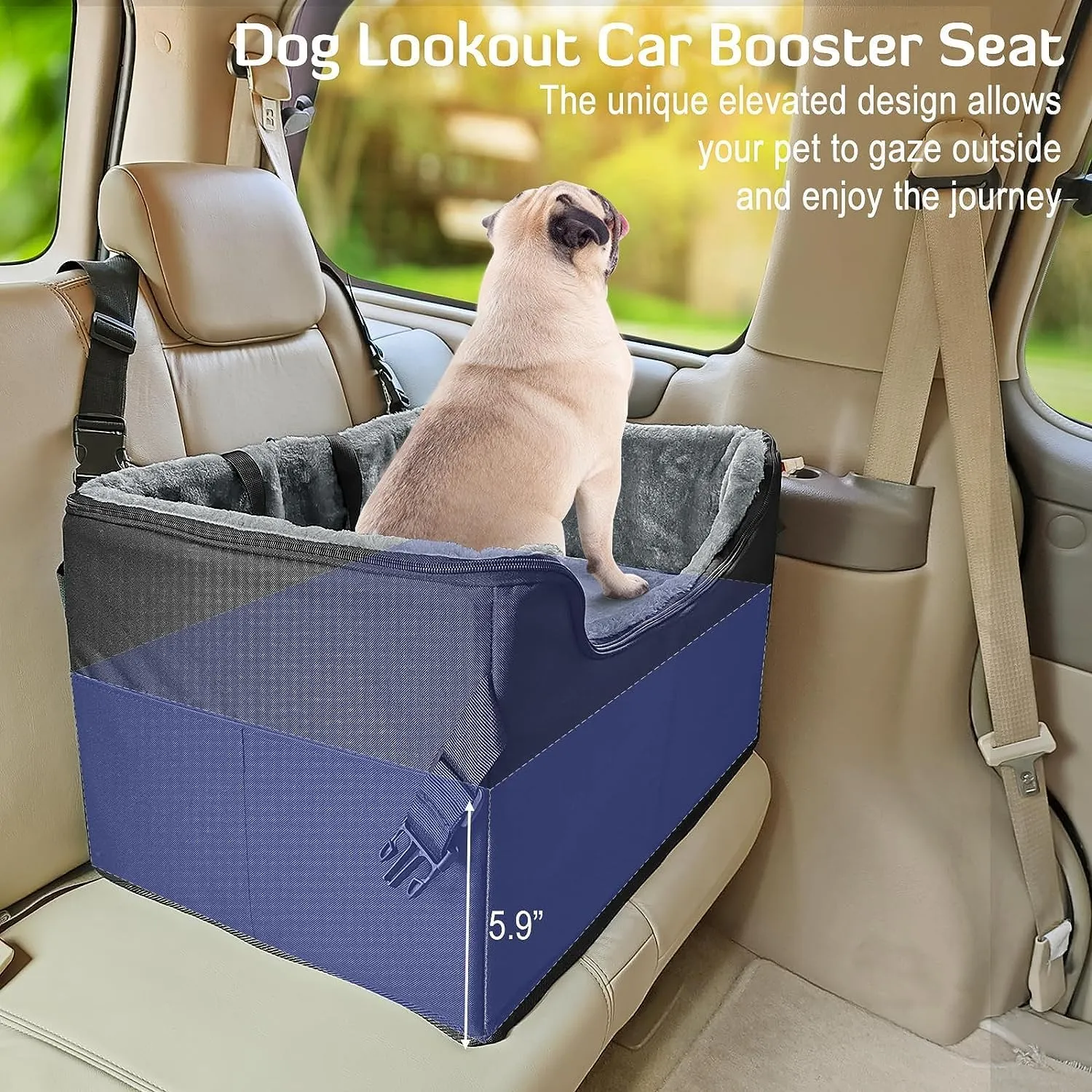 INFANZIA Dog Booster Car Seat for Small Medium Dogs, Elevated Pet Car Seats with Safety Leash for Pets Under 45Lbs, Washable Lookout Puppy Travel Seat with Storage Pockets (Medium, Black)