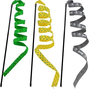 Interactive Cat Toy Wand, Cat Teaser Wand Rainbow String for Bored Indoor Adult Cats and Kittens, 3 Pack