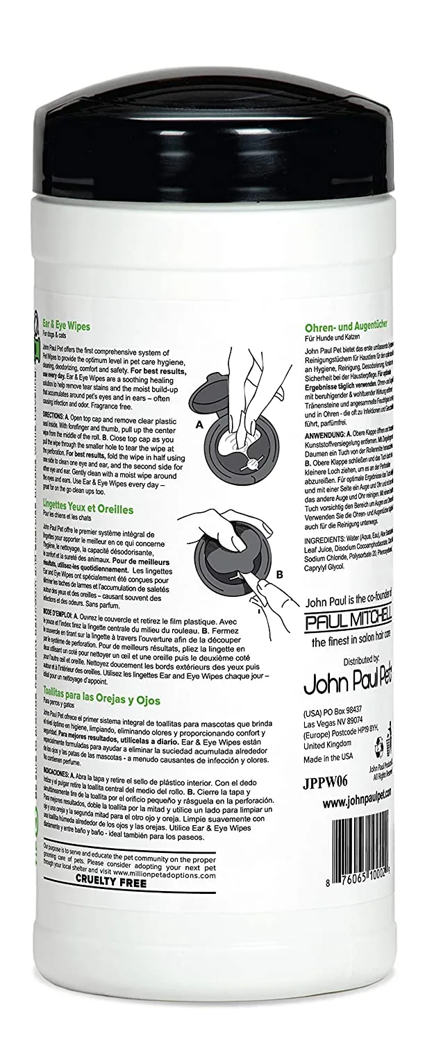 John Paul Pet Ear & Eye Cat and Dog Wipes - 45 Count