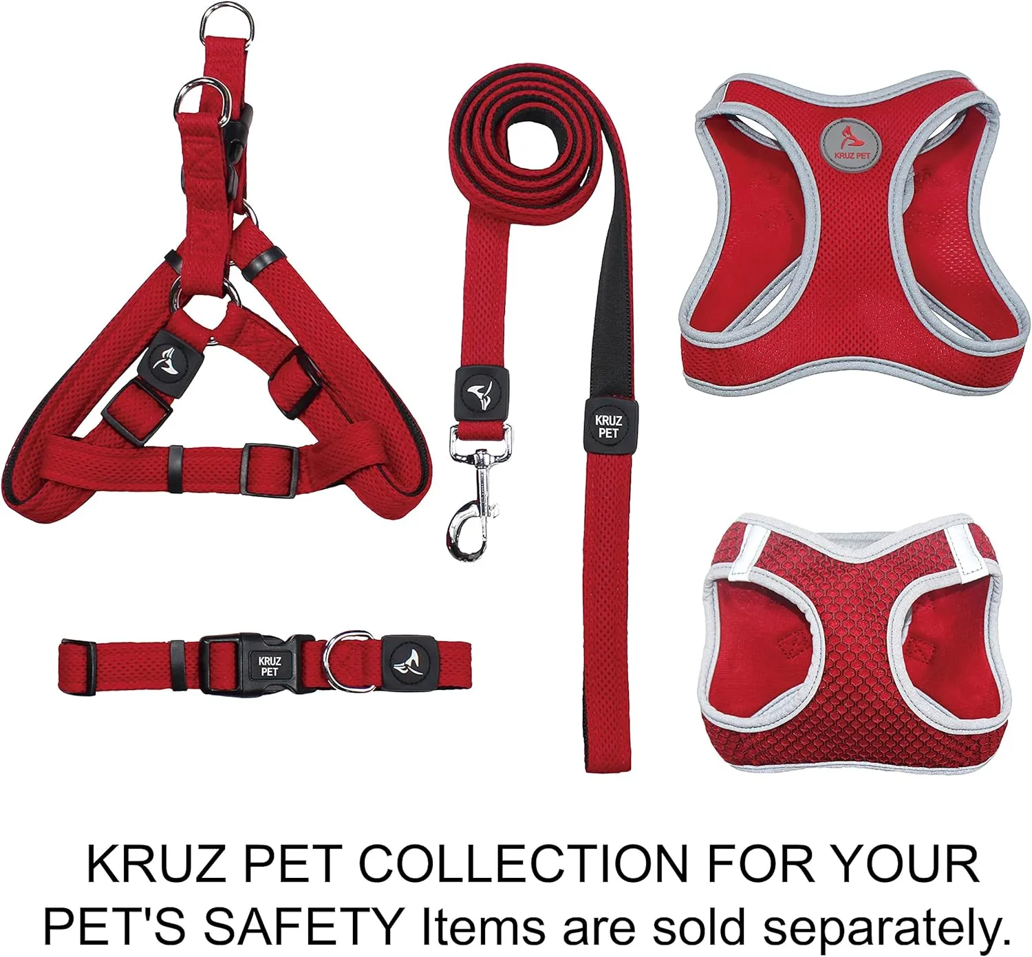 Kruz Premier 5ft Dog Mesh Leash - KZA1160-14XS - Lightweight, Breathable, Comfort Puffy Leash - Secure Dual-Layered Tangle-Free Mesh Lead for Dog Walking, Running, Training - Red - 5/8" x 5 FT
