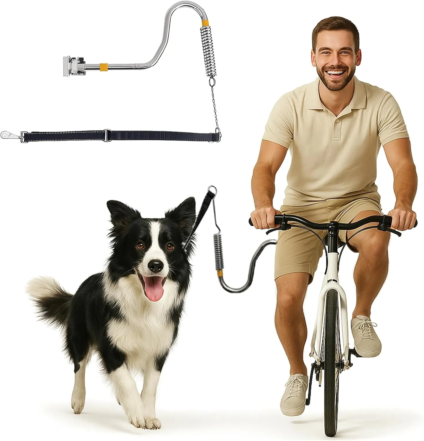 Large Dog Bike Leash Attachment, U-Shape Shock Absorbing Dog Leash for Bike Riding, Adjustable Bicycle Attachment for Pet, Quick Install&Remove with Reflective Strip