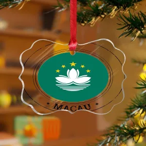 Macau Xmas Ornament Gift Flag Vivid Color Unique Keepsake Clear Acrylic Discs Flag Sports Bar Party Events Pendant for Christmas Tree Decoration Gift Tag Name Plates