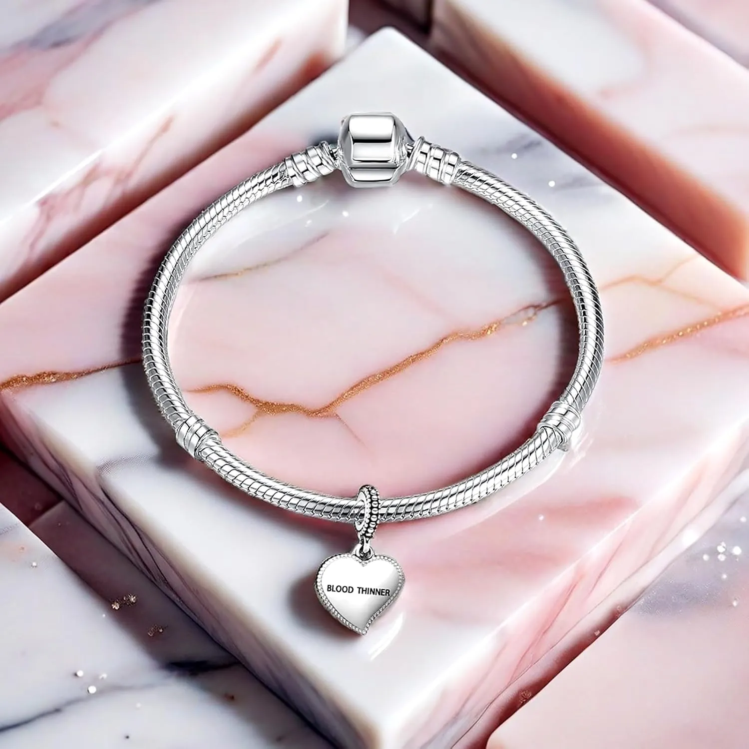 Medical Alert Heart Dangle Charm Symbols of Caduceus Bead for European Bracelet Women Present