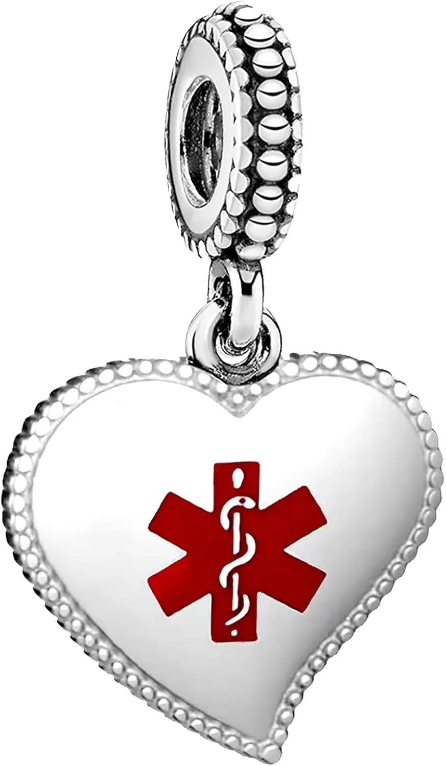 Medical Alert Heart Dangle Charm Symbols of Caduceus Bead for European Bracelet Women Present