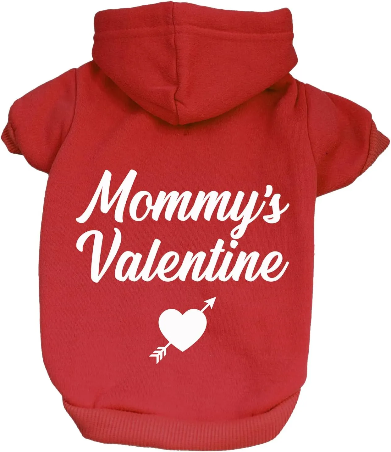 Mommy's Valentine Valentine's Day Dog Hoodie Fleece Lined Pullover Sweatshirt with Leash Hole (Red, 6X-Large 198)
