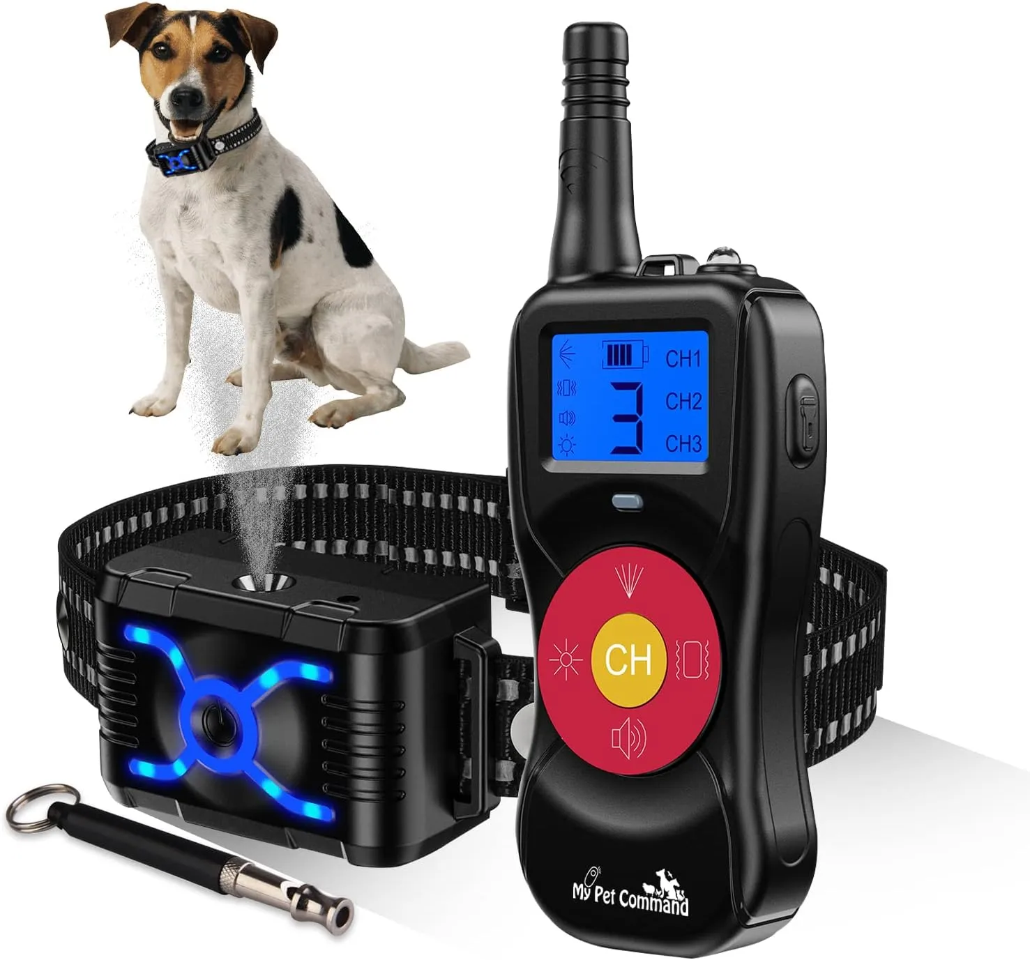My Pet Command 2600 FT Range (0.5 Mile) 4-1 Citronella Dog Training Collar with Remote, Spray,Vibrate,Tone and Night Light Functions Safe, Humane, No Shock Waterproof Rechargeable Add up to 3 Collars