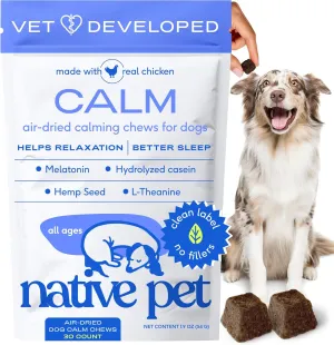 Native Pet Calming Chews for Dogs - Melatonin for Dogs Anxiety Relief - Grain Free All Natural Hemp Calming Treats & L-Theanine Helps Manage Stress & Separation Anxiety - Puppy Sleep Aid - 30 Chews