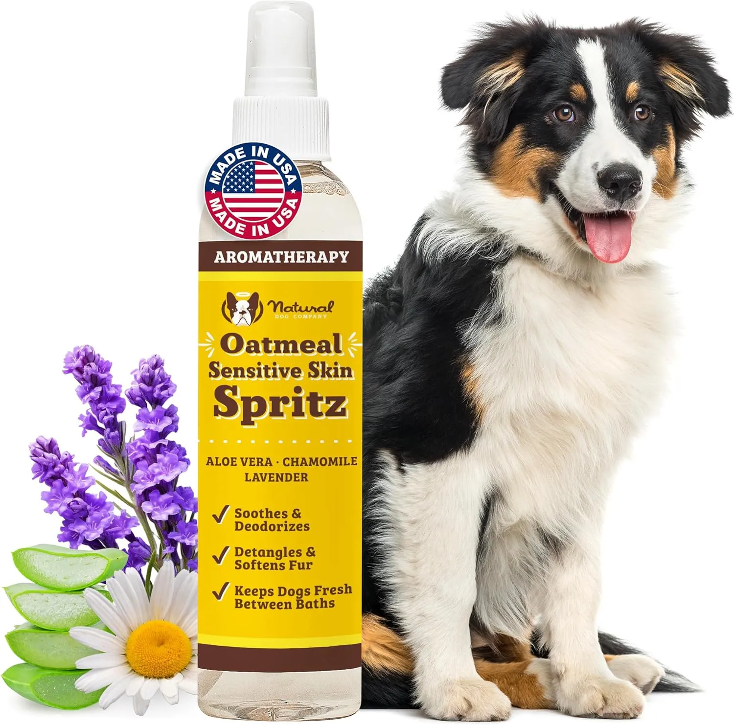 Natural Dog Company Sensitive Skin Dog Deodorizing Spray: Ideal for Sensitive Skin Dog Shampoo, Long Lasting Perfume, Dog Spray Deodorizer, Neutral Scented with hints of Lavender, 8 oz