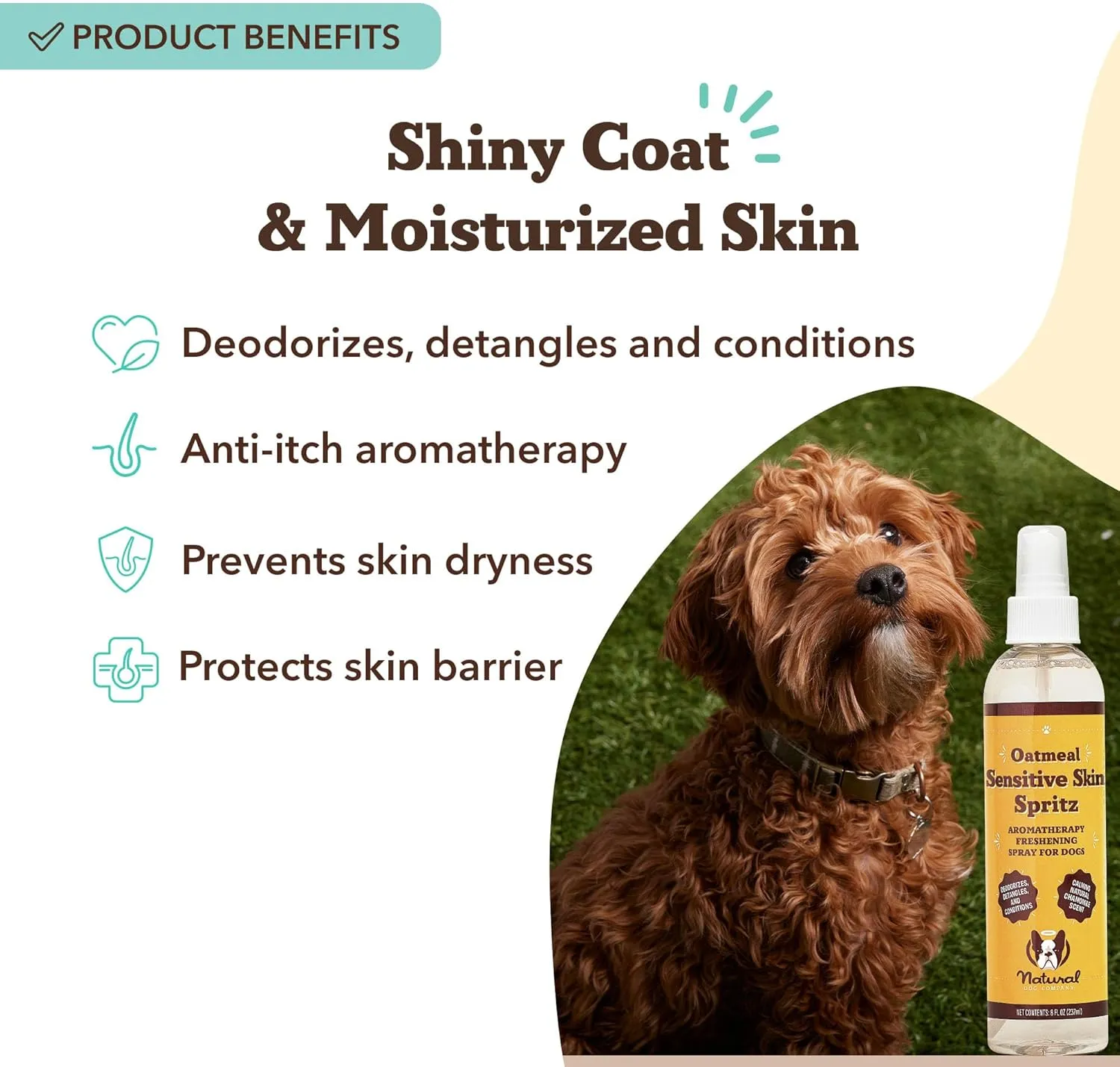 Natural Dog Company Sensitive Skin Dog Deodorizing Spray: Ideal for Sensitive Skin Dog Shampoo, Long Lasting Perfume, Dog Spray Deodorizer, Neutral Scented with hints of Lavender, 8 oz