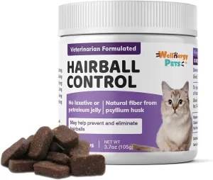 Natural Hairball Control Chews for Cats  Hairball Remedy & Aid with Omega 3 6 Fatty Acids, Zinc, Biotin, Cranberry, and Fiber. Promotes Skin & Coat, Digestive, Urinary Health. 70ct