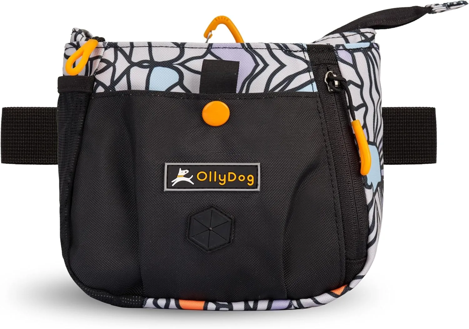 OllyDog Backcountry Day Bag | Hands-Free Dog Training Treat Pouch | Fanny/Hip Pack with Zipper Closure & Built-in Poop Bag Dispenser | Removable Waist Clip (Bloom)