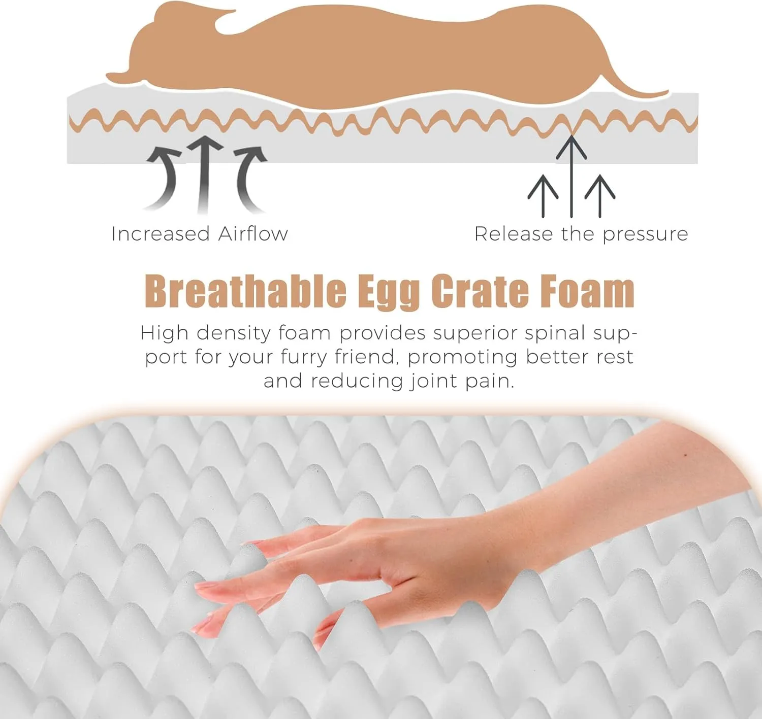 Orthopedic Outdoor Waterproof Dog Beds for Large Dogs, Washable Crate Bed with Egg Crate Foam Pet Bed Mat and Removable Oxford Fabric Cooling Cover,41"x 29",Beige
