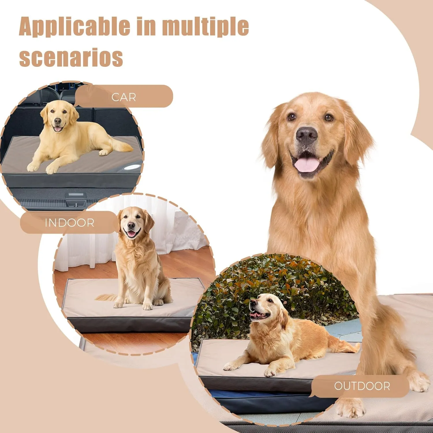 Orthopedic Outdoor Waterproof Dog Beds for Large Dogs, Washable Crate Bed with Egg Crate Foam Pet Bed Mat and Removable Oxford Fabric Cooling Cover,41"x 29",Beige
