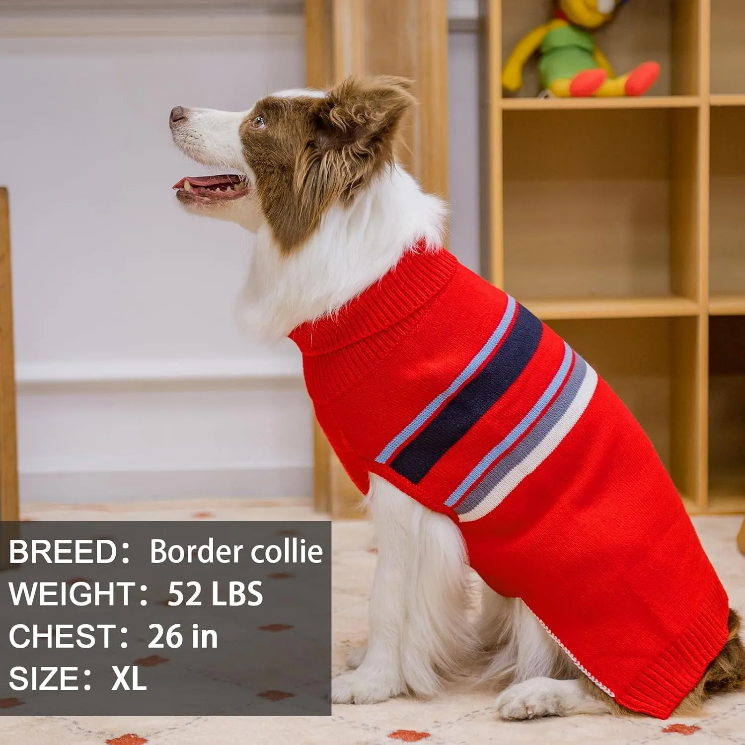 PAWCHIE Dog Sweater for Large Size Dog Girls Boys, Warm Coat Turtleneck Thick Dog Clothes with Leash Hole, Stretchy Knitted Dog Outfit for Small to Large Doggy Puppy Cat, Red L/XL
