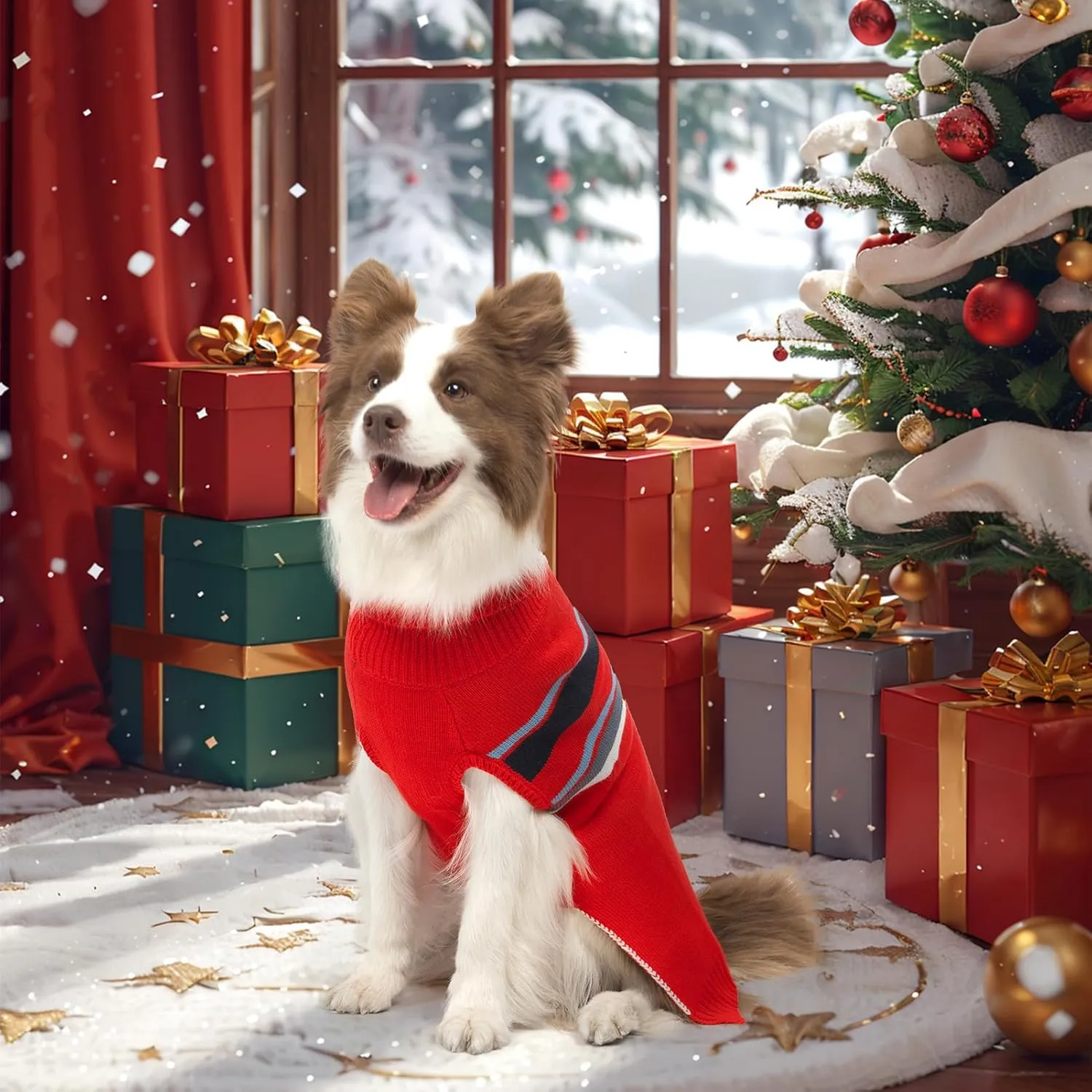 PAWCHIE Dog Sweater for Large Size Dog Girls Boys, Warm Coat Turtleneck Thick Dog Clothes with Leash Hole, Stretchy Knitted Dog Outfit for Small to Large Doggy Puppy Cat, Red L/XL