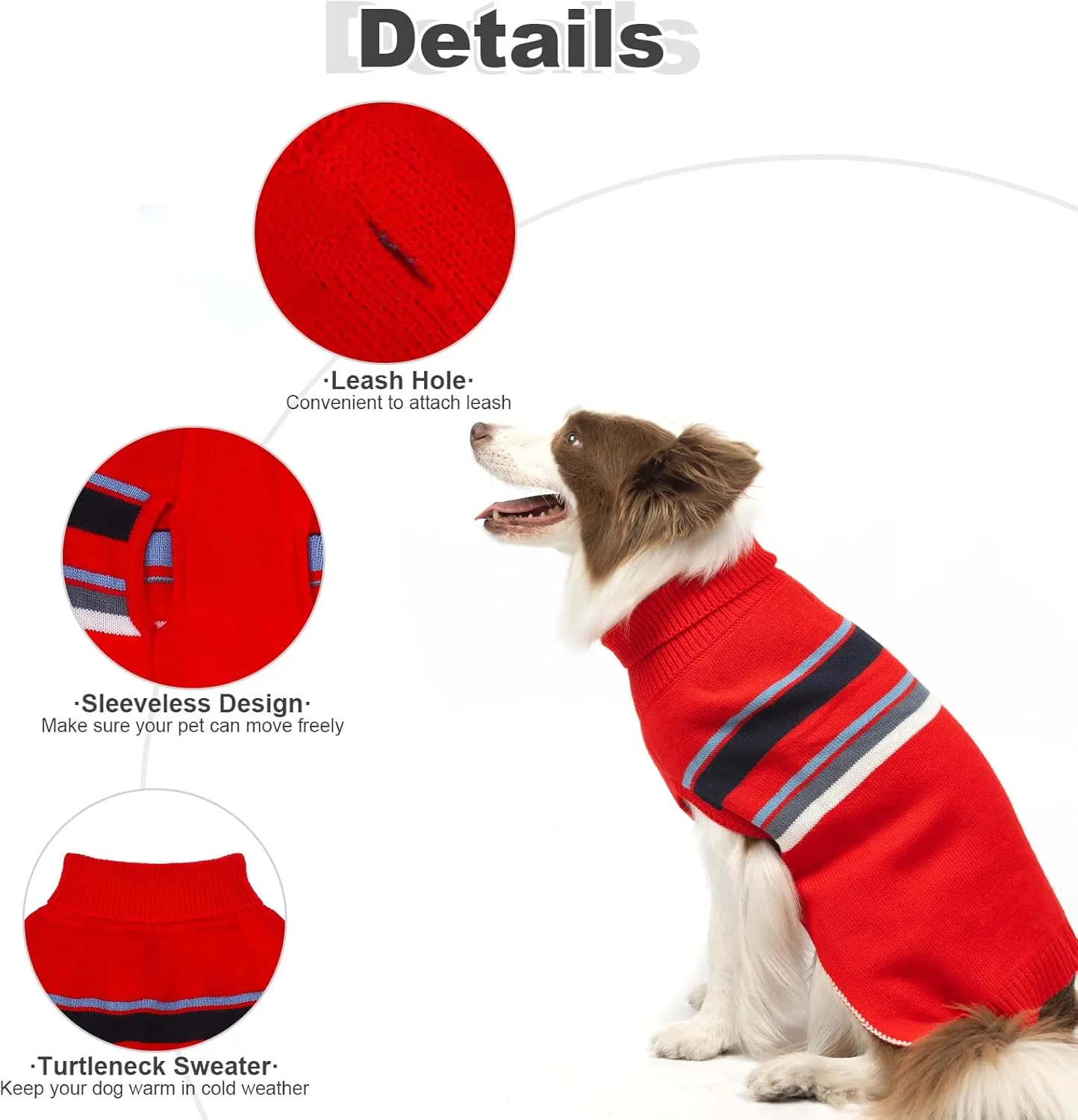 PAWCHIE Dog Sweater for Large Size Dog Girls Boys, Warm Coat Turtleneck Thick Dog Clothes with Leash Hole, Stretchy Knitted Dog Outfit for Small to Large Doggy Puppy Cat, Red L/XL