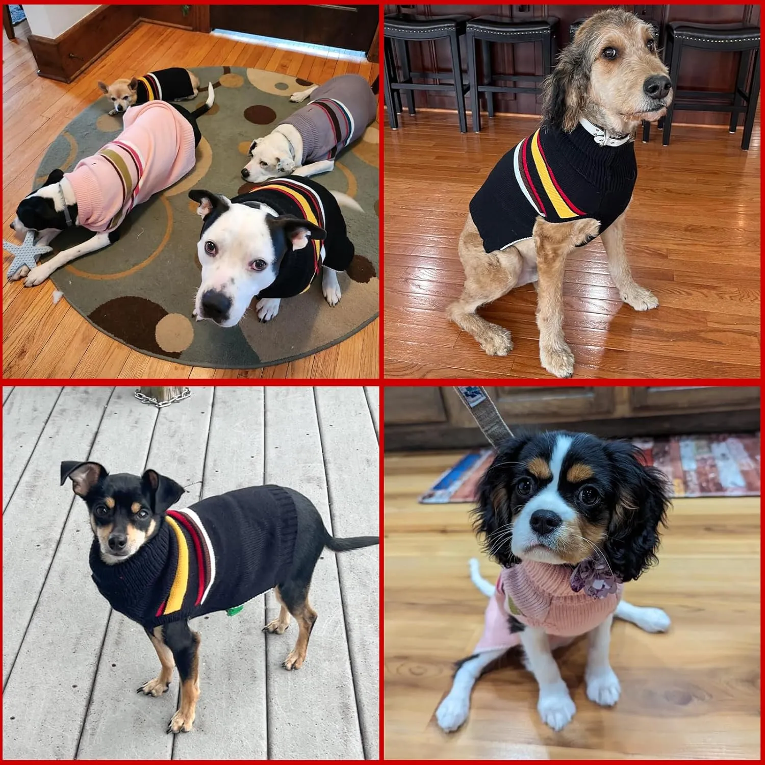 PAWCHIE Dog Sweater for Large Size Dog Girls Boys, Warm Coat Turtleneck Thick Dog Clothes with Leash Hole, Stretchy Knitted Dog Outfit for Small to Large Doggy Puppy Cat, Red L/XL