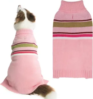 PAWCHIE Dog Sweater - Warm Turtleneck Coat for Large Dogs, Girls & Boys, Stretchy Knitted Outfit with Leash Hole, Pink L/XL
