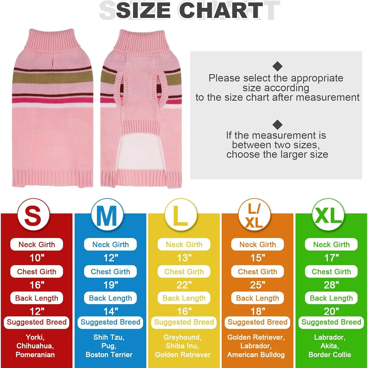 PAWCHIE Dog Sweater - Warm Turtleneck Coat for Large Dogs, Girls & Boys, Stretchy Knitted Outfit with Leash Hole, Pink L/XL