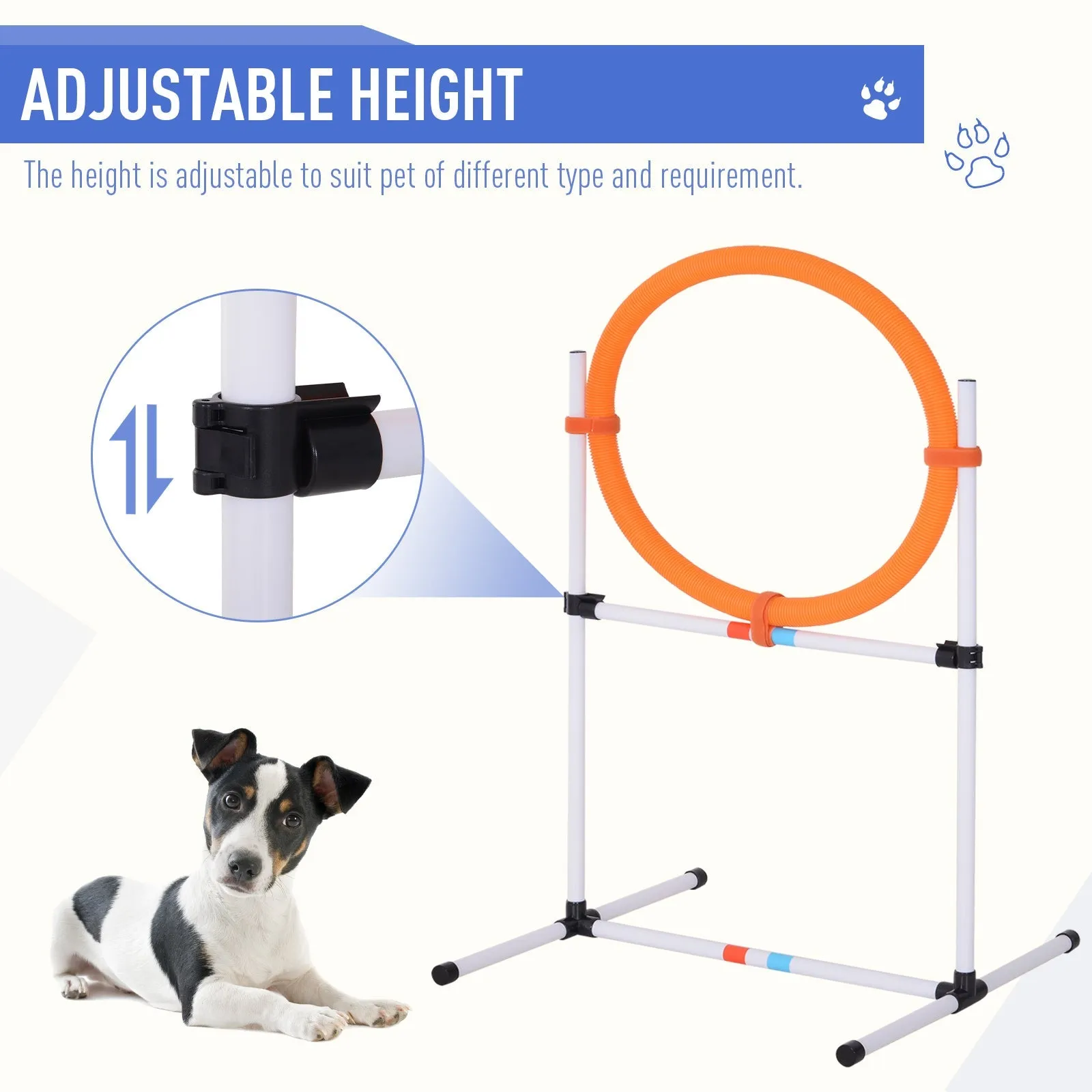 PawHut Dog Agility Equipment Training Set Carry Bag Adjustable (Pole   Hoop   Hurdle Tunnel   Pause Box)
