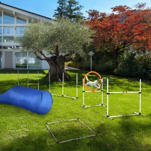 PawHut Dog Agility Equipment Training Set Carry Bag Adjustable (Pole   Hoop   Hurdle Tunnel   Pause Box)
