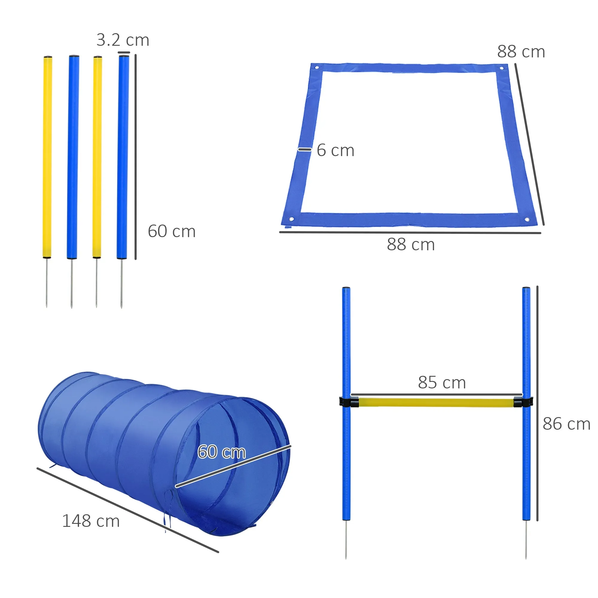 PawHut Pet Agility Training Equipment Dog Play Run Jump Obedience Training Set Adjustable (Poles   Hurdle   Tunnel   Pause Box)
