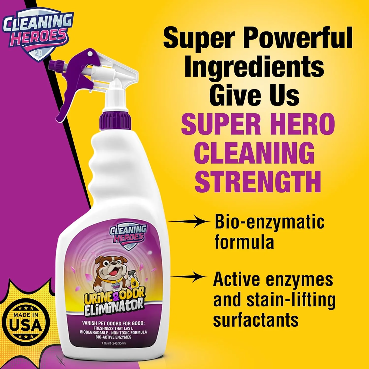 Pet Carpet Cleaner & Urine Odor Eliminator for Strong Odor - 32oz Enzyme Cleaning Spray for Cat & Dog Pee - Spot Cleaner for Carpet Upholstery, Marble, Tile, Wood - Carpet Deodorizer