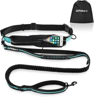 PHILORN Hands Free Dog Leash for Running, Jogging | Reflective Stitching, Adjustable Waist Belt(24"-47"), Phone Pouch, Shock Absorbing Dual Handle Bungee(47"-67") for Large Dog
