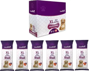 Premium Formulations XL FLUSHABLE Pet Wipes - Deodorizing,Grooming Wipes for Dogs & Cats - Earth-Friendly, Hypoallergenic Value Buy (6 Packs x 48 Wipes = 288 Wipes)