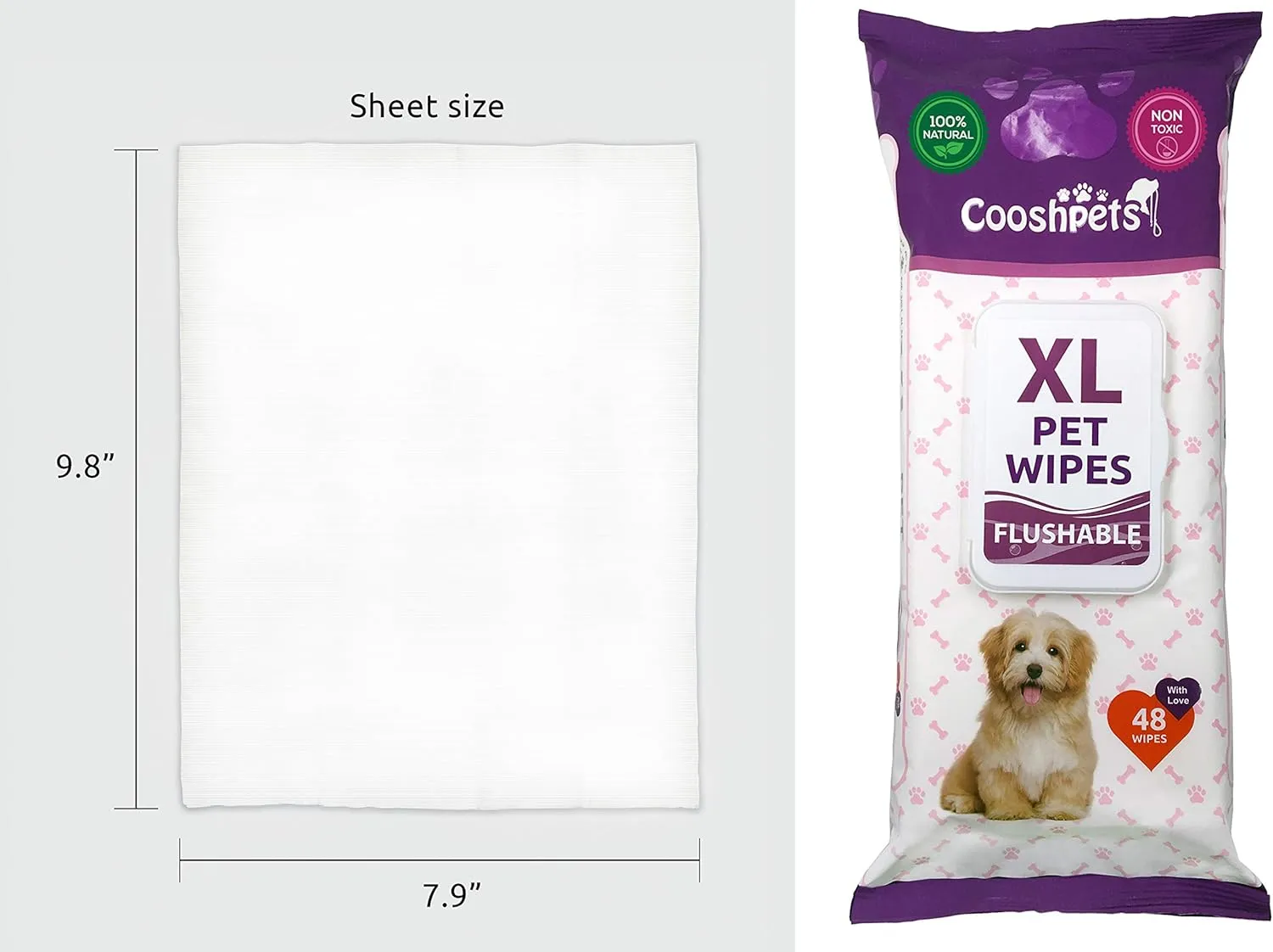 Premium Formulations XL FLUSHABLE Pet Wipes - Deodorizing,Grooming Wipes for Dogs & Cats - Earth-Friendly, Hypoallergenic Value Buy (6 Packs x 48 Wipes = 288 Wipes)